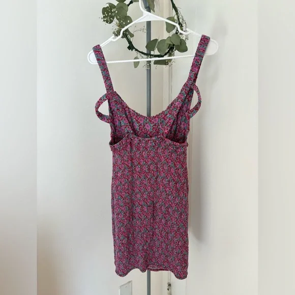 Free People Intimately Juniper Floral Mini Dress Smocked Bodycon Pink Sz Small - Picture 6 of 14